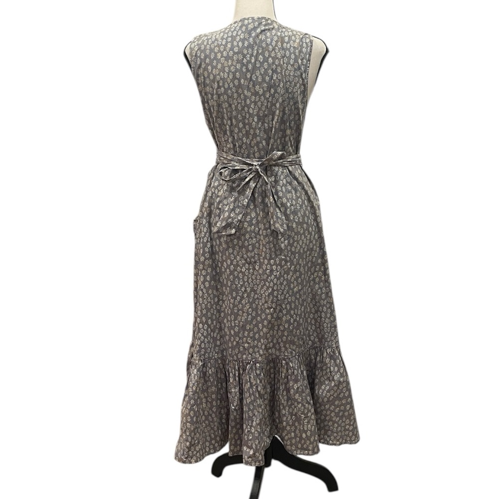 Madewell Floral Ruffle Trim Wrap Dress Cotton Large lavender gray white NWT - Picture 3 of 10